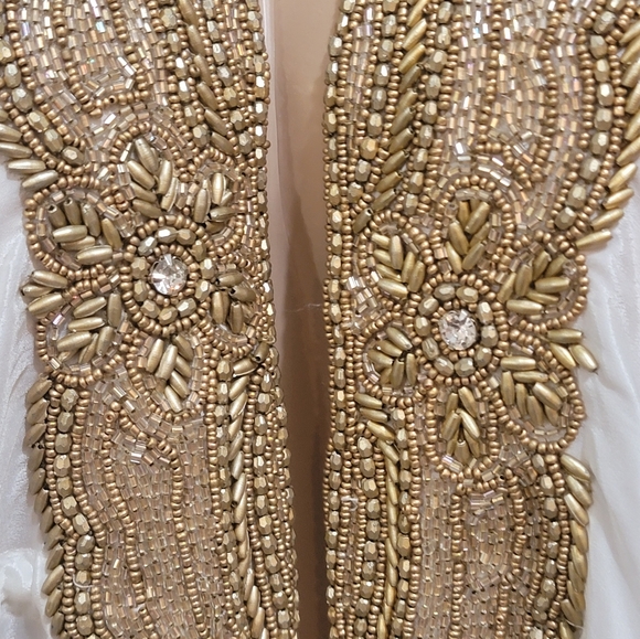 Manish Vaid Embellished Dress, the dress is the color white with gold beading. - Picture 7 of 9
